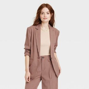 a new day Women's Brown Plaid Blazer